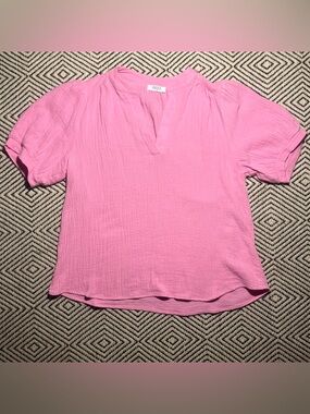 Pink flowy blouse short sleeve top 100% Cotton natural fiber size L